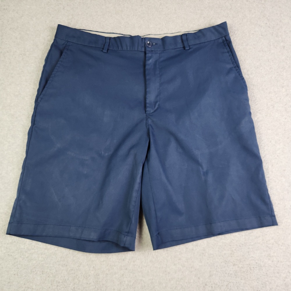 Greg Norman Chino‎ Shorts Men 36W Blue Performance Stretch Flat Front Shark Logo